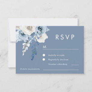Cartão RSVP Casamento Floral Azul e Branco Moderno