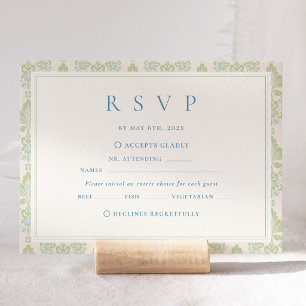 Cartão RSVP Casamento Floral Azul e Sage Elegante