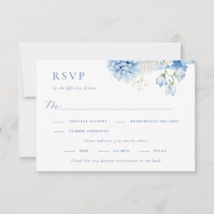 Cartão RSVP Casamento Floral Azul Elegante