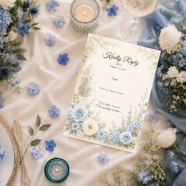 Cartão RSVP Casamento Floral Azul Elegante