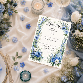 Cartão RSVP Casamento Floral Azul Elegante e Empolado