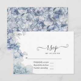 Cartão RSVP Casamento Floral Azul Empoeirado