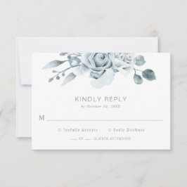 Cartão RSVP Casamento Floral Azul Empoeirado
