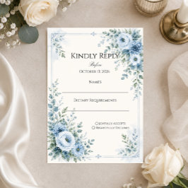 Cartão RSVP Casamento Floral Azul Empoeirado