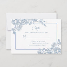 Cartão RSVP Casamento Floral Azul Empoeirado