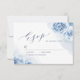 Cartão RSVP Casamento floral azul empoeirado com caligrafia el