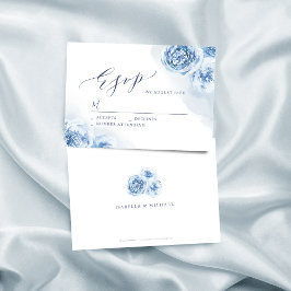 Cartão RSVP Casamento floral azul empoeirado com caligrafia el