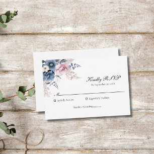 Cartão RSVP Casamento Floral Azul Empoeirado Rosa Corado Elega
