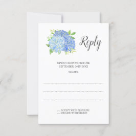 Cartão RSVP Casamento Floral Azul Hydrangea Watercolor