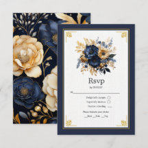 Casamento Floral Azul Marinho e Dourado