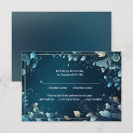 Cartão RSVP Casamento Floral Azul-Negro e Aquamarino