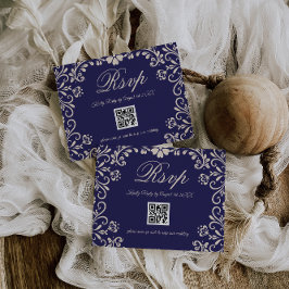 Cartão RSVP Casamento Floral Azul QR