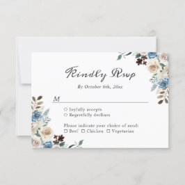 Cartão RSVP Casamento Floral Azul Rustic Boho Dusty