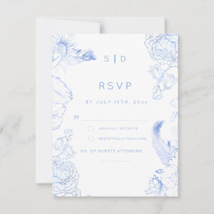 Cartão RSVP Casamento Floral Azul Rústico