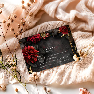Cartão RSVP Casamento Floral Barroco Negro