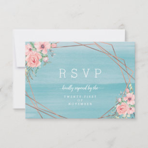 Cartão RSVP Casamento Floral Blush Aqua Beachy Watercolor