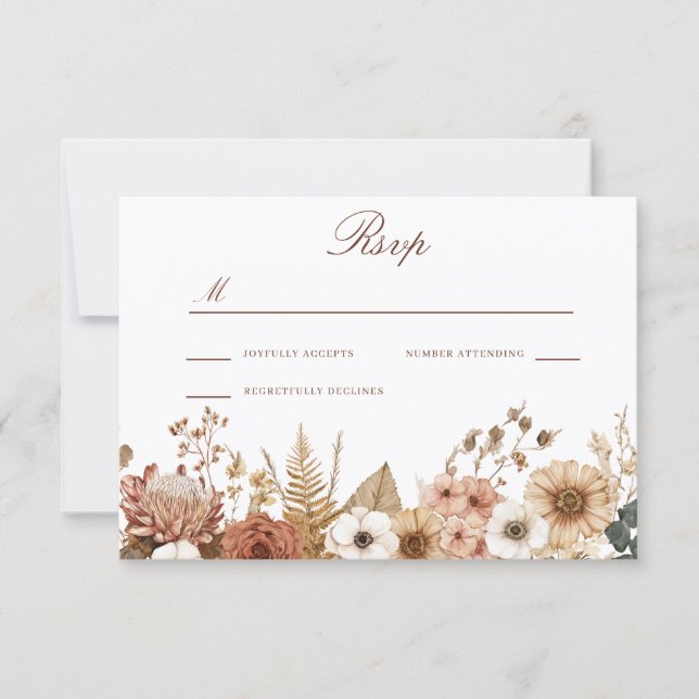 Cartão RSVP Casamento Floral Boho  (Frente)