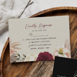 Cartão RSVP Casamento Floral Boho Borgonha Preto