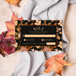 Cartão RSVP Casamento Floral Boho De Cobre Preto Elegante