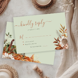 Cartão RSVP Casamento floral boho de folhagem verde-sage enfer