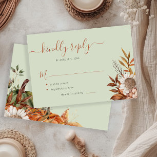 Cartão RSVP Casamento floral boho de folhagem verde-sage enfer