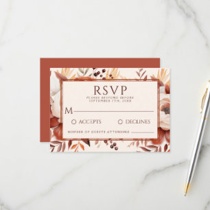 Cartão RSVP Casamento Floral Boho de Terracotta de Queda Moder