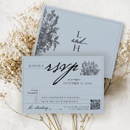 Cartão RSVP Casamento Floral Boho de Vintagem Azul Elegante