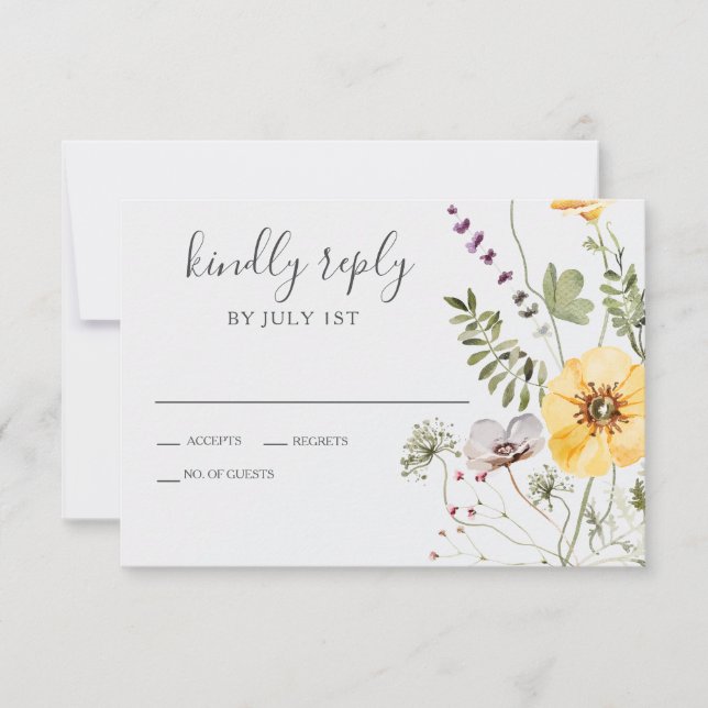 Cartão RSVP Casamento Floral Boho Flor Silvestre (Frente)