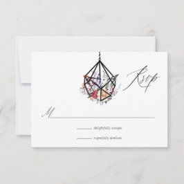 Cartão RSVP Casamento Floral Boho Geométrico em Terrário