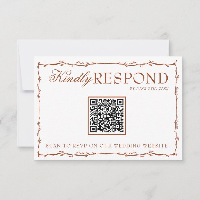 Cartão RSVP Casamento Floral Boho Rust Terracota QR Code Terro (Frente)