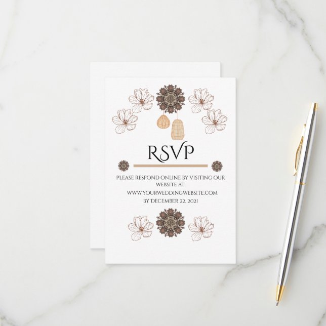 Cartão RSVP Casamento Floral Boho Rústico (Frente/Verso In Situ)