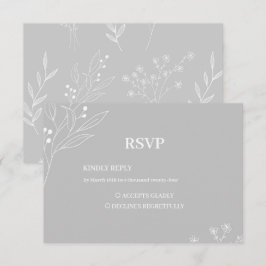 Cartão RSVP Casamento Floral Boho Silver White Corner