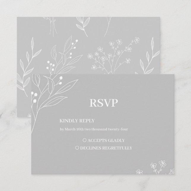 Cartão RSVP Casamento Floral Boho Silver White Corner (Frente/Verso)