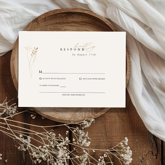 Cartão RSVP Casamento Floral Boho Simples Dourado (Criador carregado)