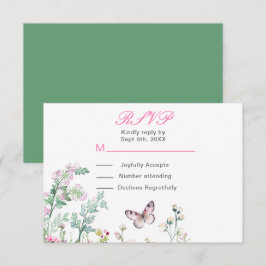 Cartão RSVP Casamento Floral Borboleta Verde Primavera