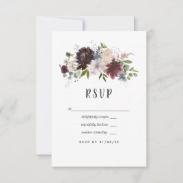 Cartão RSVP Casamento Floral Bordo, Azul Marinho e Blush