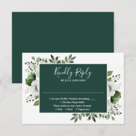 Cartão RSVP Casamento Floral Botânico Elegante Verde Esmeralda