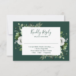Cartão RSVP Casamento Floral Botânico Verde Esmeralda Elegante