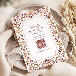 Cartão RSVP Casamento Floral Botânico Vintage de Outono com Có