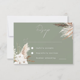 Cartão RSVP Casamento Floral Branca de Boho Verde Moderno