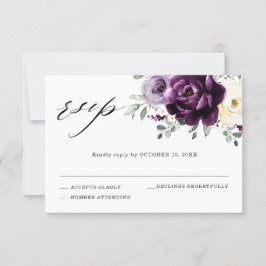 Cartão RSVP Casamento Floral Branca De Púrpura De Pera De Marf
