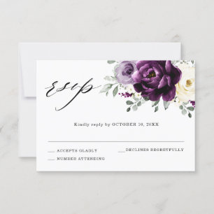 Cartão RSVP Casamento Floral Branca De Púrpura De Pera De Marf