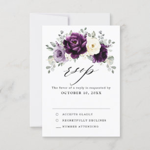 Cartão RSVP Casamento Floral Branca De Púrpura De Pera De Marf
