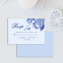 Cartão RSVP Casamento Floral Branco Azul-Claro Elegante Clássi