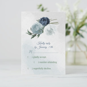 Cartão RSVP casamento floral branco e azul
