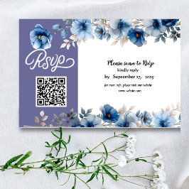 Cartão RSVP Casamento floral branco e azul Dusty