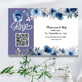 Cartão RSVP Casamento floral branco e azul Dusty