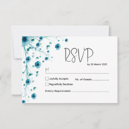 Cartão RSVP Casamento Floral Branco e Azul Moderno