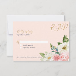 Cartão RSVP Casamento Floral Branco Marinho Rosa-Blush Rosa Bl