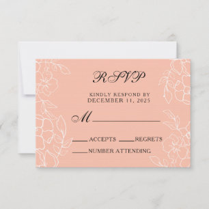 Cartão RSVP Casamento Floral Branco Moderno Coral